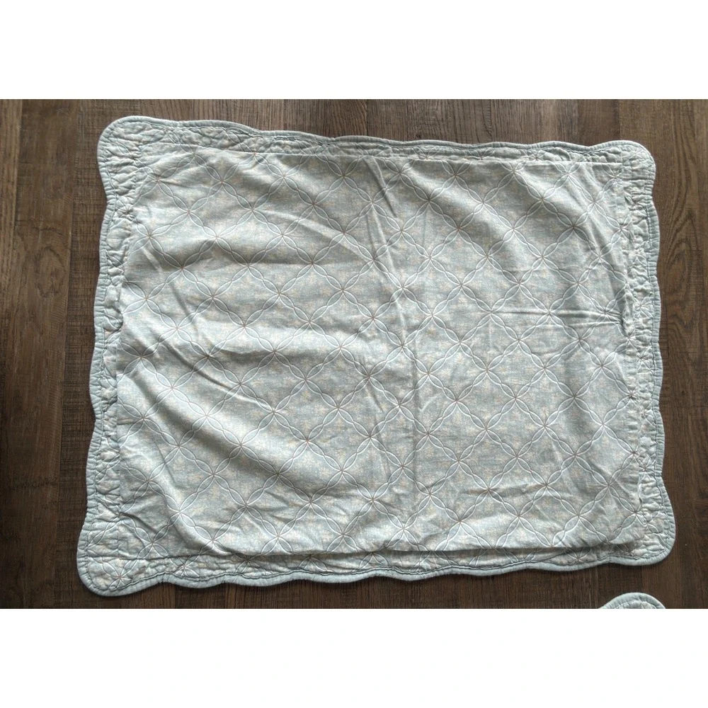 Home Classics Set of 2 Quilted Pillow Shams Floral Blue Green Cotton Standard